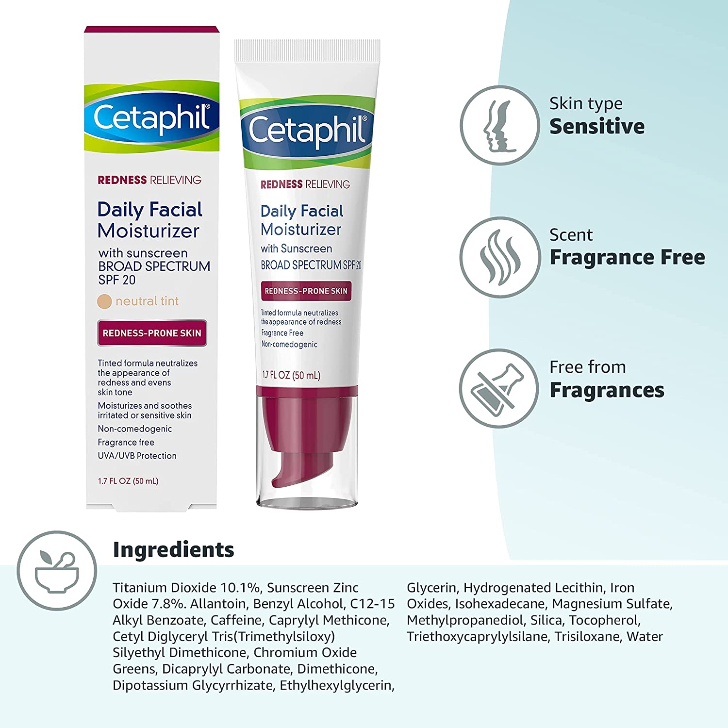 CETAPHIL Redness Relieving Daily Facial Moisturizer SPF 20, 1.7 fl oz, Broad spectrum Sunscreen, Neutral Tint, For Redness-Prone Skin - Image 11